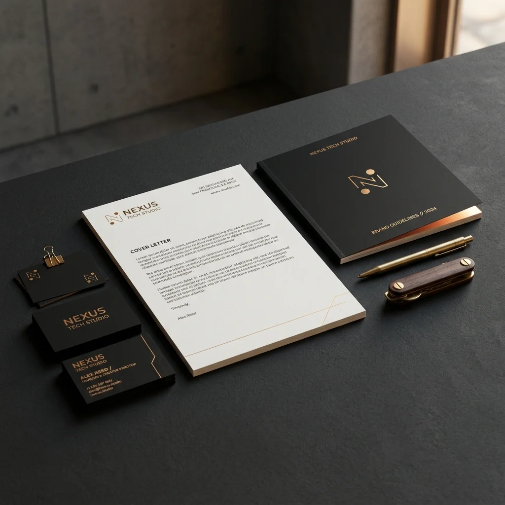 Premium Brand Identity Mockup Showcase detailing color schemes and typographic grid patterns.